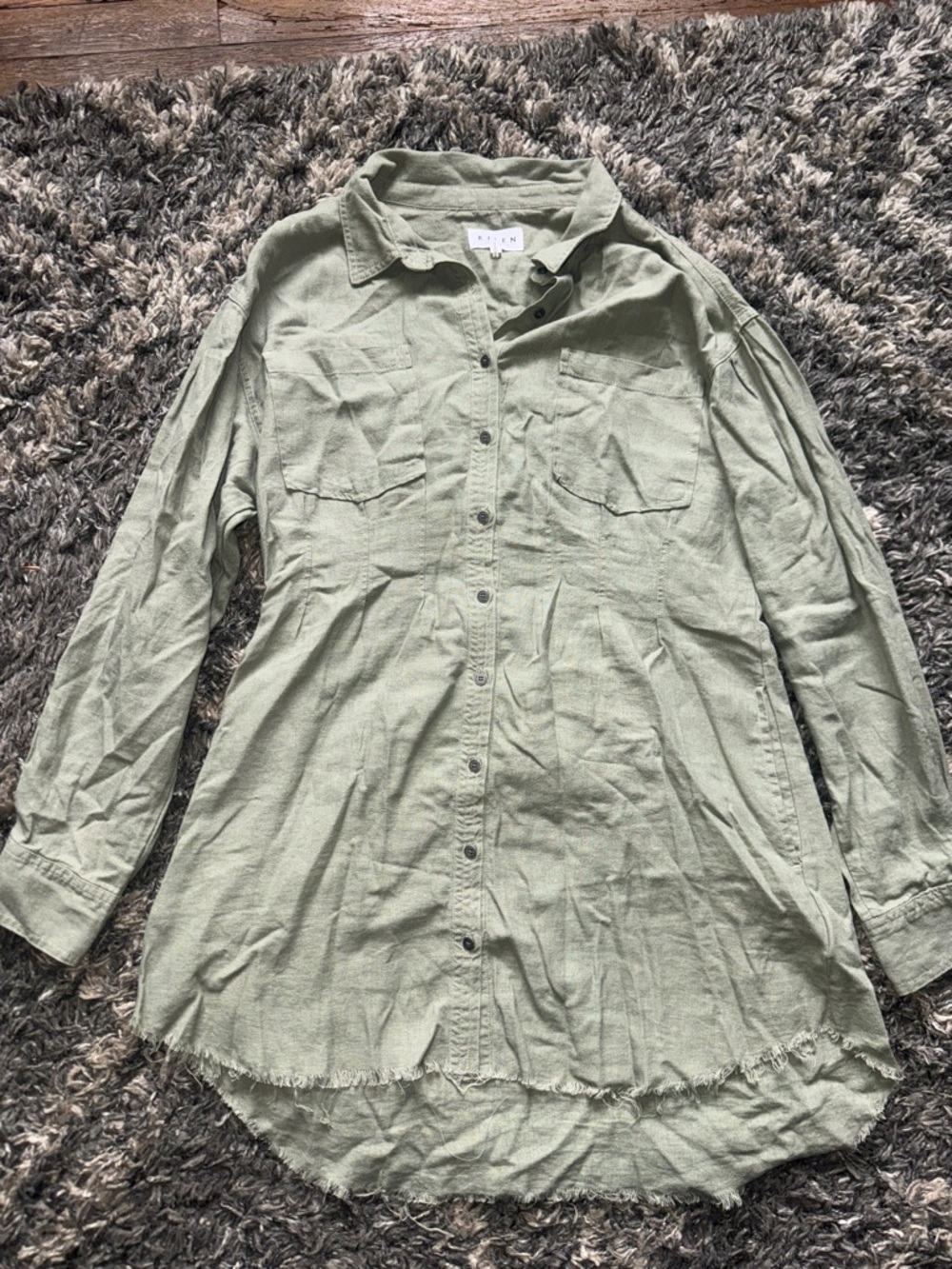 RISEN Light Olive Button-Up Shirt Dress